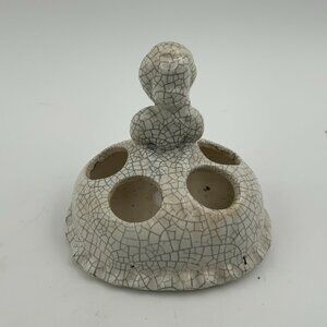 Rare Japanese Vintage Crackle Pottery Lady Lipstick Holder